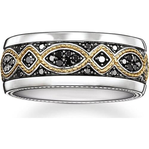 Gold Color Cord & Black CZ Pave Love Knot Rings Fashion Chinese Knot Band Ring Thomas Style Jewelry Bijoux Gift for Women Men