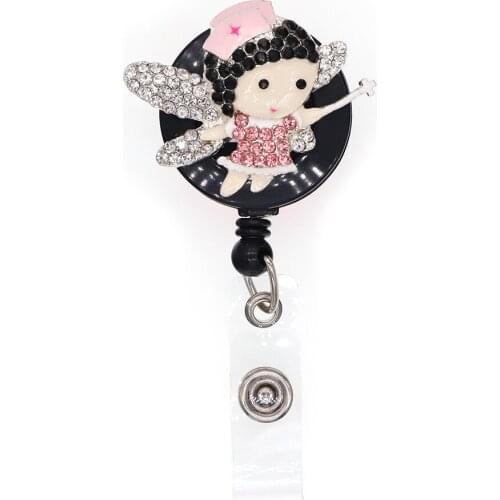 10pcs/lot New Design Retractable Medical Pink Rhinestone Nurse Badge Reel Fairy Badge Holder