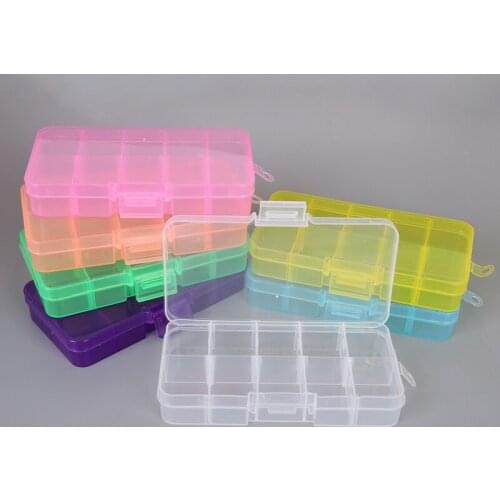 10 Grid 7 Color Choice Adjustable Jewelry Beads Pills Nail Art Tips Storage Box Case Hard Transparent Plastic Jewelry Tool Box