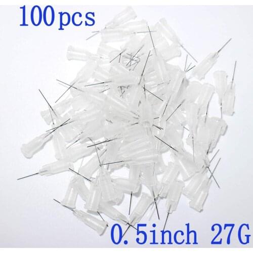 100pcs,Dispensing Needles Syringe Needle 27Gauge x 0.5"(0.5inch Length) Blunt Tip with Luer Lock For Mixing Many Liquid ( 27Ga )