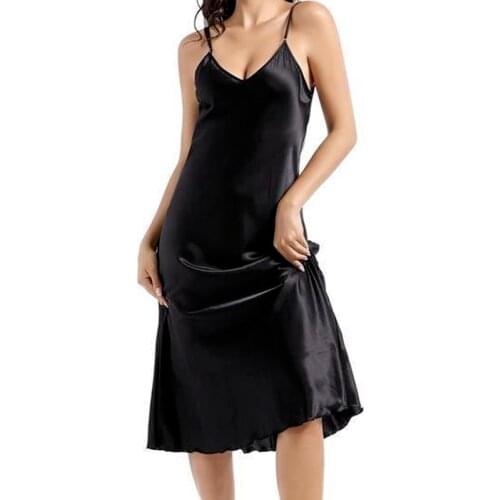 2021 Fashion High Quality Womens Dress Summer Spaghetti Satin Long Woman Dress Very Soft Smooth Plus Size S-XL M30262