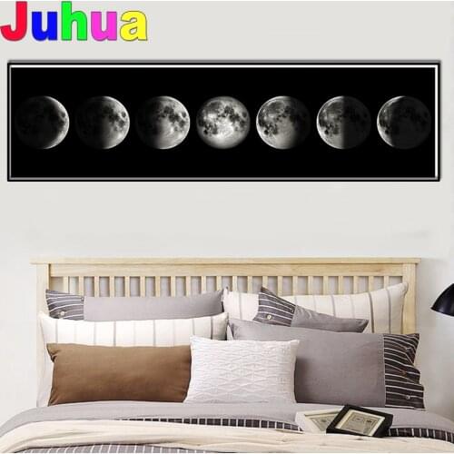 5D DIY Diamond Painting Moon Phase Black White Full Square Rhinestone Pictures Embroidery Diamond Mosaic Cross Stitch