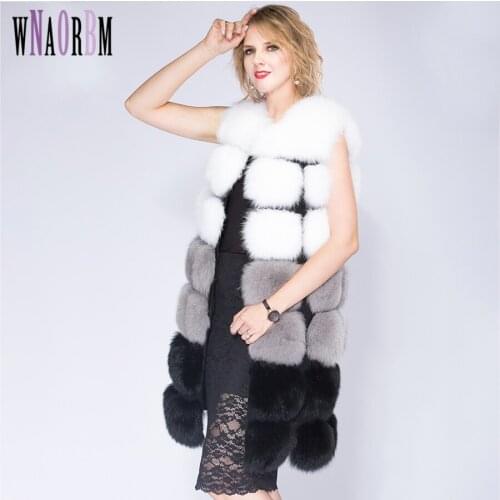 90 cm Real Fox Fur Vest Natural Whole Fur Coat Women Winter Standard Sleeveless Button Design grid Fox Fur Vest Plus Size
