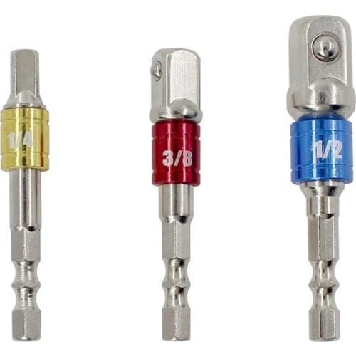 HLZS-3Pcs/Set 1/4 inch,3/8 inch,1/2 inch Adaptor Converter 65mm Hexagonal Shank Drive Socket Extension Bar Electric