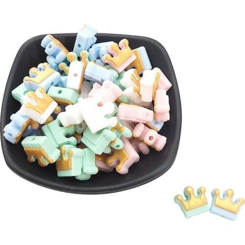 Chenkai 100PCS BPA Free Silicone Mini Crown Teether Beads Silicone Dentition Teething Beads Food Grade DIY Baby Jewelry Toy Gift