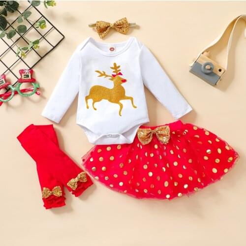 Ma&Baby 0-18M Christmas Baby Girl Clothes Set Newborn Infant Xmas Outfits Deer Romper Tutu Skirts +Headband + leg warmers DD88