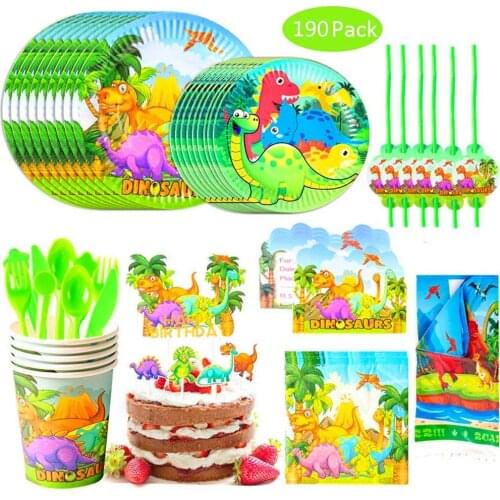 New volcano dinosaur theme party for children birthday party of Disposable table cloth cups forks napkins Baby Shower supplies