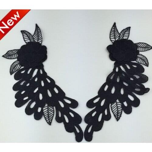 Hot Sale 1 Pair Sewing Lace Fabric for Clothing Collar 30*11CM Black Water Soluble Mirror Lace Applique