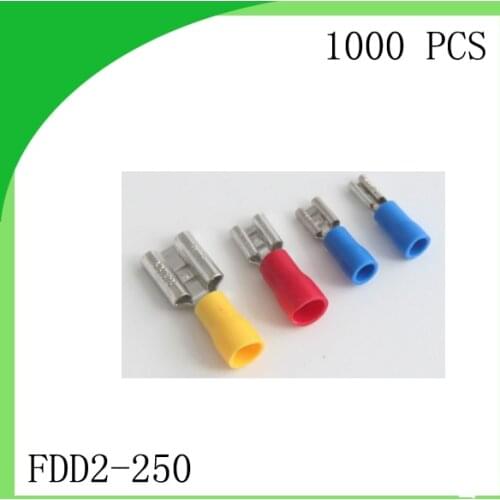 Good quailty Brass 1000 PCS FDD2-250 cold-pressure terminal Female pre-insulated Electrical Crimp Terminal Connector