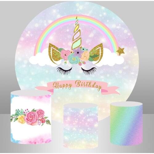 Circle Round Backdrop Rainbow Unicorn Party Background for Photo Studio Baby Shower Grils Birthday Party Banner Photocall