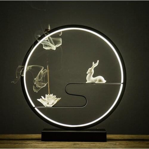 Zen Incense Burner Large Metal LED Room Fragrance Perfume Retro Backflow Incense Burner Chinese Home Decor Oil Burner DA60XXL