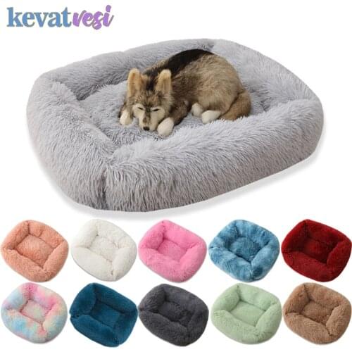 Square Dog Bed Long Plush Soft Dog Bed House Cat Sleeping Mats Kennel Winter Warm Dog Beds for Puppy Large Dogs Cushion Nest