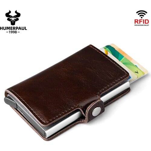 HUMERPAUL Rfid Leather Men Aluminum Wallet Casual Credit Card Holder Blocking Mini Magic Wallet Automatic Card Coin Purse