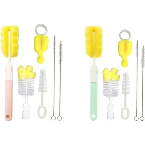 MISUTA Baby Milk Bottle Cleaning Brush Set Feeding Bottle Cleaning Tools 360 Degrees Rotating Scrub Baby Cleaning