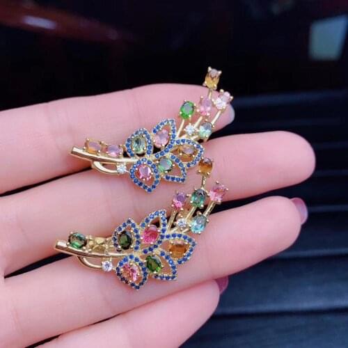 Natural Multicolor tourmaline Brooches pendant S925 silver natural gemstone Brooches fashion Flower girlfriend gift jewelry