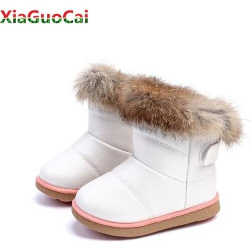 New Children Kids Winter Warm Snow Boots Plush Soft Bottom Baby Boys Girls Lovely Warm Boots shoes Child Leather Snow Wear Shoes