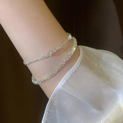 Origin Summer Korean Fashion Crystal Geometrical Bangles for Women Unique Design Transparent Beaded Party Bangles Jewellery