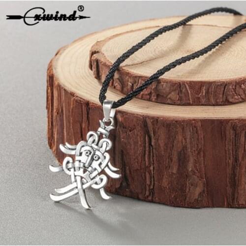 Cxwind Viking Amulet Odin Mask Necklace Pendant Scandinavian Viking Odin 's Symbol of Norse Viking Slavic Men Punk Rope Jewelry