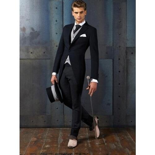 4Pieces(Jacket+Pant+Vest+Tie)Black Peaked Lapel Tailcoat Formal Men Suits Custume Homme Marriage Tuxedos Terno Slim Fit Blazer