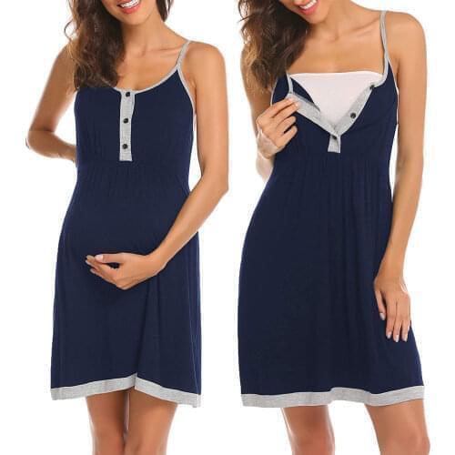 Maternity Pajamas Nightgown Breastfeeding Dress Childbirth Nursing Pajama Pregnant Women Sleeveless Lounge Sleepwear Nightdress