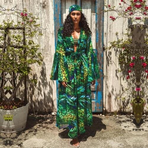 Boho Floral Printed Flare Sleeve Self Belted Front Open Summer Wrap Dress Sexy Beach Wear Women Plus Size Long Kimono Dress A854