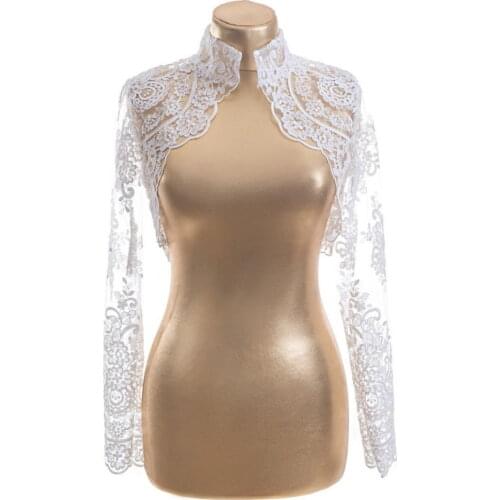 Romantic Lace High Collar Wedding Bolero Wrap Appliques Custom Made Long Sleeves Bridal Jacket Cape Real Image
