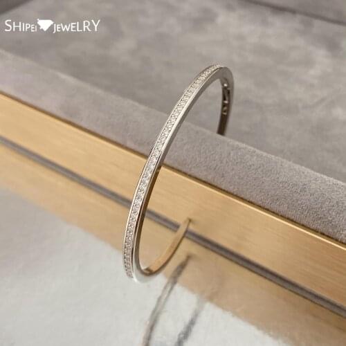 Shipei 100% 925 Sterling Silver Created Moissanite Gemstone Fine Jewelry Classic Luxury Bangle Women Bracelets Gifts Wholesale