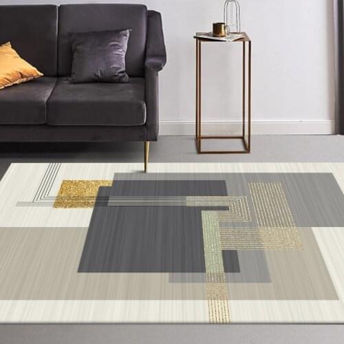 Modern Nordic Minimalist Gray Gold Geometric Stitching Living Room Bedroom Kitchen Bedside Carpet Floor Mat Customization
