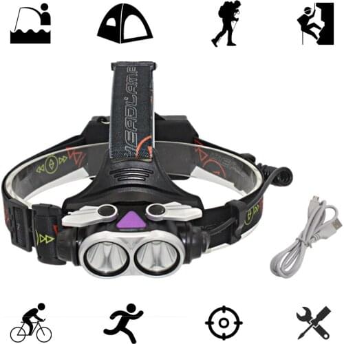 2000LM Headlamp Rechargeable Headlight XM-L T6 LED Head Lamp Fishing Light USB 18650 AA Power Head Light with Charger