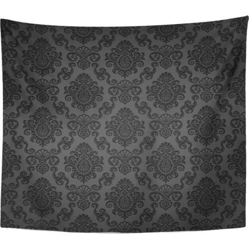 Victorian Damask Pattern Royal Black Gothic Dark Vintage Tapestry Home Decor Wall Hanging for Living Room Bedroom Dorm 50x60 In