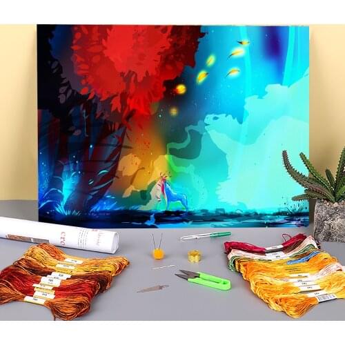 Scenery Out Of The Woods Pre-Printed 11CT Cross Stitch DIY Embroidery Complete Kit DMC Threads Craft Hobby Jewelry