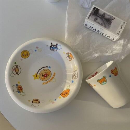 Ins Style Japanese Childlike Anpanman and Bear Ceramic Plate Cute Children Tableware Tableware for One Person
