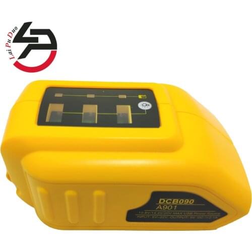 USB Converter Charger For Dewalt 14.4V 18V 20V Li-ion Battery DCB090 USB Charging Adapter Power Supply With LED Work Light