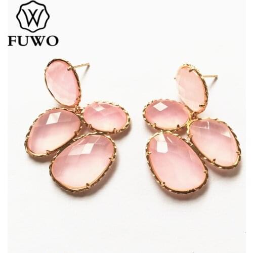 FUWO Female Elegant Flowers Drop Earrings Faceted Gem-stone Teardrop Earrings For Women Party Wedding Gift Wholesale ER040