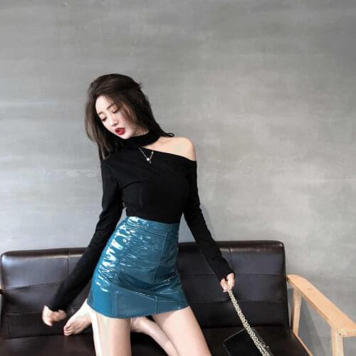 Women 2021 Autumn Winter Fashion 2 Piece Sets Female Slim Long Sleeve Knit Tops Ladies Package Hip PU Leather Skirt Suits W693