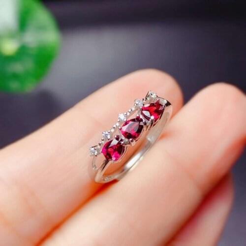 Charming natural red garnet gemstone ring for women silver jewelry natural gem real 925 silver gold color birthday party gift