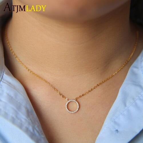 NEW Hot Style 100% Real 925 Sterling Silver Lucky Circle Romantic Pendant Necklaces For Women CZ Charm Necklace Jewelry