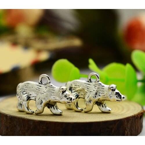 10pcs/lot--24x15mm Antique Silver Plated 3D Bear Charms Animals Winter Pendants For DIY Necklace Supplies Jewelry Accessories