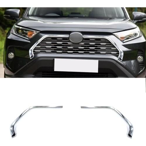 2pcs ABS Chromed Car Front Grill Grille Decorative Cover Trim Strips For Toyota RAV4 2019 2020 Car Styling