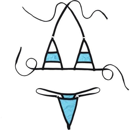 2Pcs Women Halter Bra Thong Sexy Bikini Erotic Lingerie Set 2021 Micro G-string Briefs Bottom Panties Bra Top Underwear Swimsuit