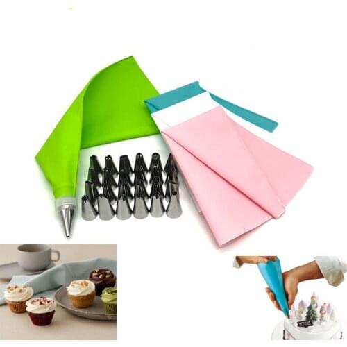 26PC/Set Kitchen Baking Cake Decorating Tool Silicone Icing Piping Cream Pastry Bag +24 Nozzle Set Cake Decorating Tools