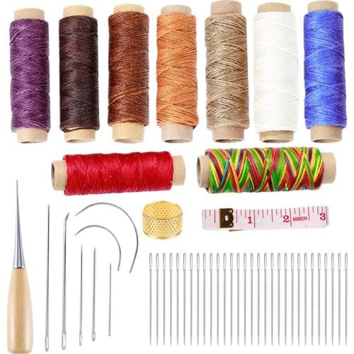 Nonvor DIY 49 Pcs Leather Waxed Thread Leather Hand Sewing Needles and Drilling Awl for Leather Repair Craft Hand Working Tools