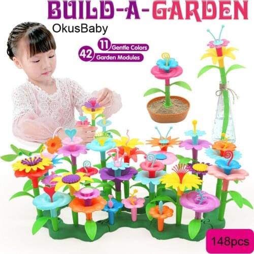 52/109/144pcs Set Girls Build a Garden Flower Arrangement Toy Assemble Building Blocks DIY Handmade Small plants Gift Toys