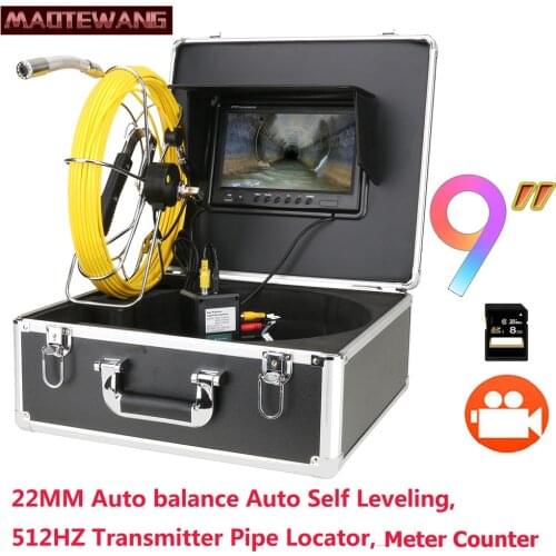 9 inch 22MM DVR Monitor 20/50M Sewer Pipe Inspection Video Camera with Meter Counter Auto SelfLeveling 512HZ Transmitter Locator
