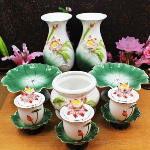 Buddhist Supplies Buddha Set Incense Burner Without Word Lotus Cup Water Bottle Lotus Plate for Buddha Ornaments