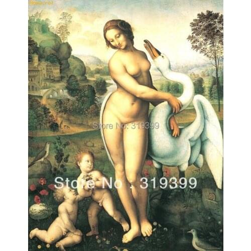 Oil Painting Reproduction on linen canvas,Leda and Swan by Leonardo Da Vinci, Fast Free Shipping, 100% Handmade,Museum Quality