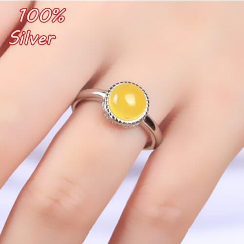 Sterling Silver Color 925 White Gold 8MM Cabochon Rings for Amber Opal Agate Turquoise Fine Jewelry Wholesale