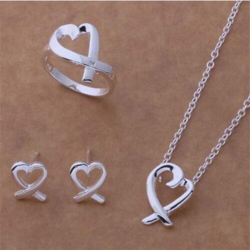 AS054 Hot Sale Silver Plated Color Jewelry Sets For Women Wholesale High Quality Classic Earring 192 + Necklace 590 + Ring 171