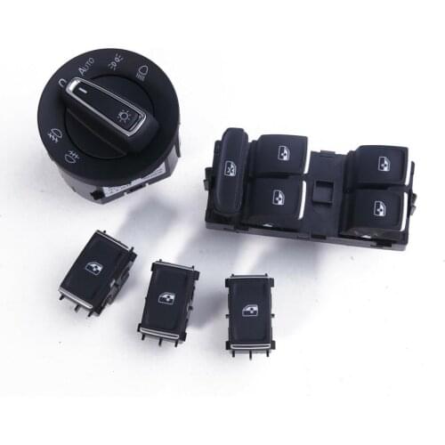 5E0959855 5E0941431 5pcs Chrome Headlight Master Window Switch Set For S-KODA O ctavia 13-17 5E0 959 855 5E0 941 431