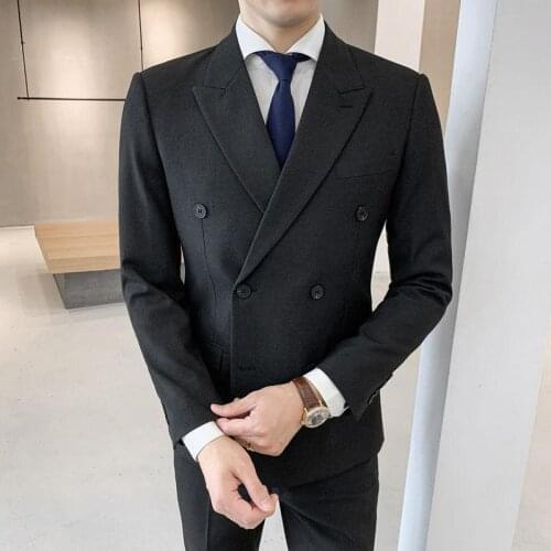 Mens Tracksuits Men Suits 2 Pieces Sets Slim Fit Casual Lapel Business Formal Wedding Double-Breasted Blazer Clothing Pants